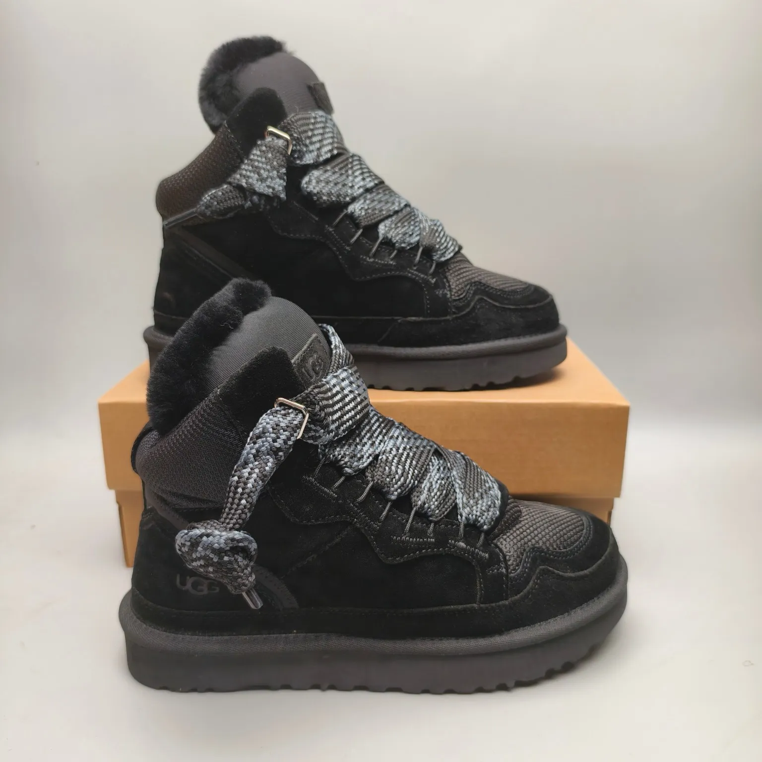 💰640 UGG sheepskin all-in-one snow boots 5390 wide lace breathable mesh casual boots Color: Maroon Black Sand Size: 35-41